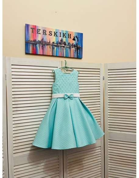 Mint turquoise girl pageant interview dress with white beads/ Pageant outfit/ Toddler cocktail dress/  Custom pageant outfit