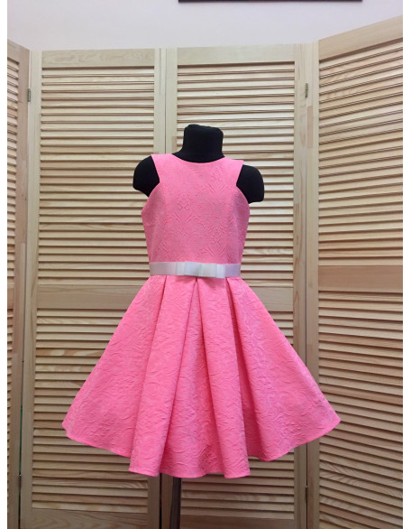 Neon hot pink pattern pageant interview dress with rhinestones belt/ Pageant girls dress/ Cocktail dress/ Custom pageant dress