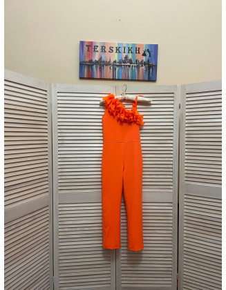 Bright neon orange girls jumpsuit with ruffle/ Casual romper/ Girls casual wear/ Ruffles romper/ Custom outfit