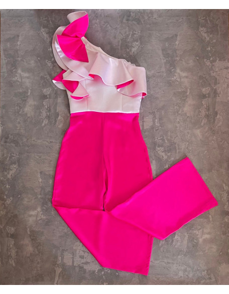 Hot pink and white girl jumpsuit with ruffle/ Appearance jumpsuit/ Girls casual wear/ Ruffles romper/ Custom pageant wear