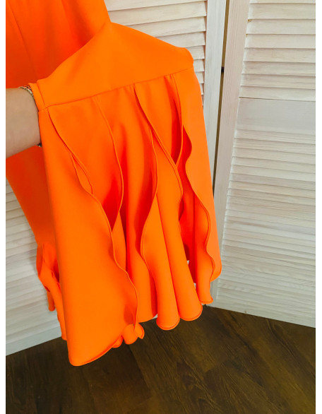 Bright neon orange girls jumpsuit with bell bottoms/ Casual romper/ Girls casual wear/ Ruffles romper/ Custom outfit