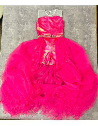 Hot pink sequins pageant fun fashion outfit with train and romper/ Girls teens outfit/ Runway romper with overskirt/  Custom pageant dresses