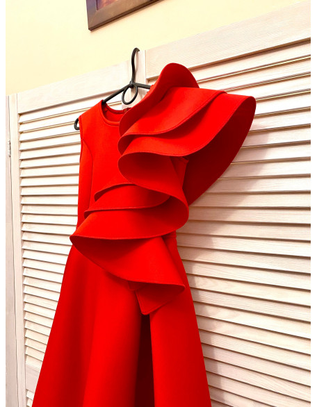 Red girl neoprene scuba dress with ruffles/ Interview pageant dress/Girls pageant wear/ Cocktail Ruffles dress/ Custom pageant outfit