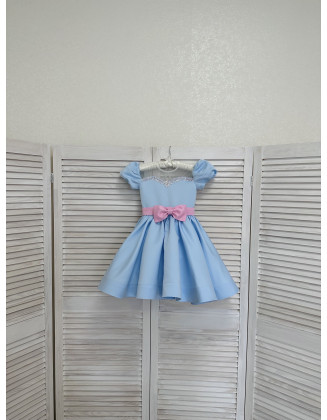 Baby blue and light pink pageant cocktail dress with rhinestones/ Knee length dress/ Teens Interview outfit /Custom pageant dress