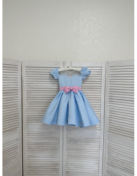 Baby blue and light pink pageant cocktail dress with rhinestones/ Knee length dress/ Teens Interview outfit /Custom pageant dress