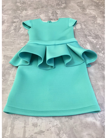 Mint turquoise neoprene scuba peplum dress with cup sleeves/ Interview dress/ Girls casual wear/ Pageant dress/ Custom pageant outfit