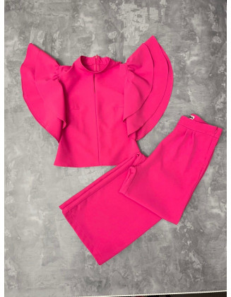 Hot pink pageant interview suit with pants/ Top and pants set/ Girls Interview outfit/ Pageant wear/ Custom pageant suit