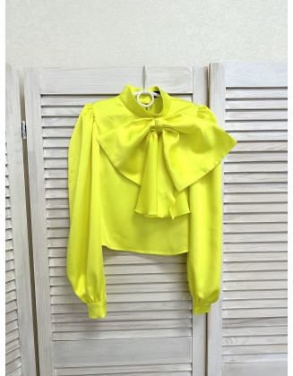 Yellow girl blouse with big bow/ Casual top/ Girls casual wear/ Sleeves top/ Custom pageant outfit