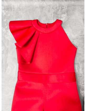 Red girl neoprene scuba jumpsuit with ruffle/ Interview romper/ Girls casual wear/ Ruffles jumpsuit/ Custom outfit