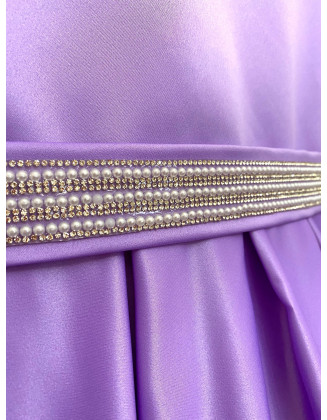 Lilac purple pageant interview dress with pearls belt and collar/ Knee length dress/ Teens Interview outfit /Custom pageant dress