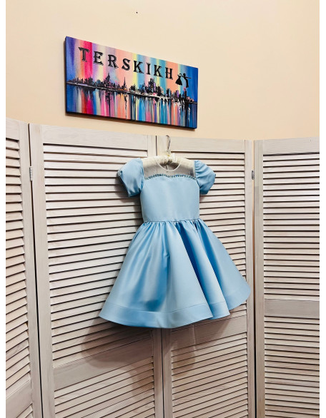 Baby blue pageant cocktail dress with rhinestones/ Knee length dress/ Teens Interview outfit /Custom pageant dress