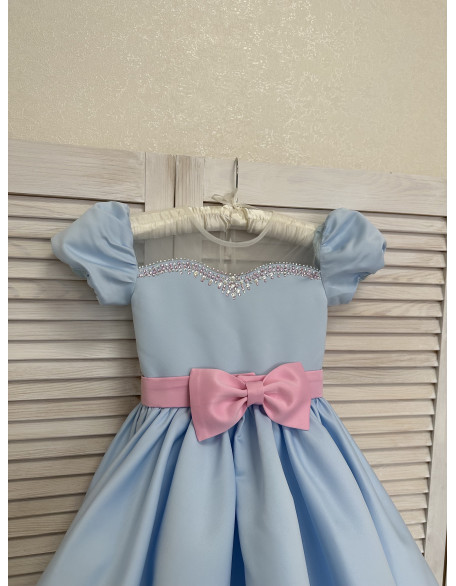 Baby blue and light pink pageant cocktail dress with rhinestones/ Knee length dress/ Teens Interview outfit /Custom pageant dress