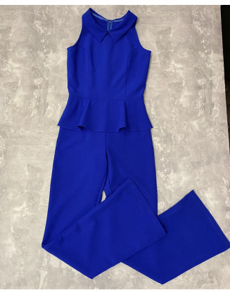 Royal blue pageant jumpsuit with peplum and collar/ Interview romper/ Girls pants outfit/ Pageant interview wear/ Custom pageant outfit