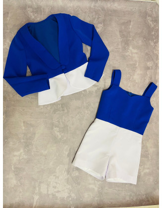 Royal blue and white girls suit with jacket and romper/ Girls pageant wear/ Interview suit/ Custom pageant outfit