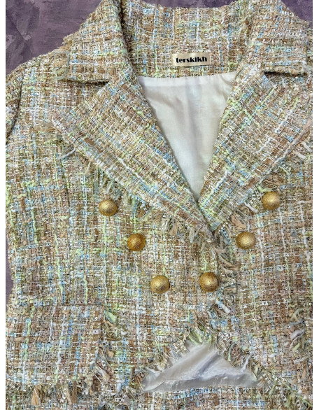 Green gold tweed girls pageant suit/ Tweed jacker and shorts set/ Girls interview outfit/ Pageant casual wear/ Custom pageant outfit