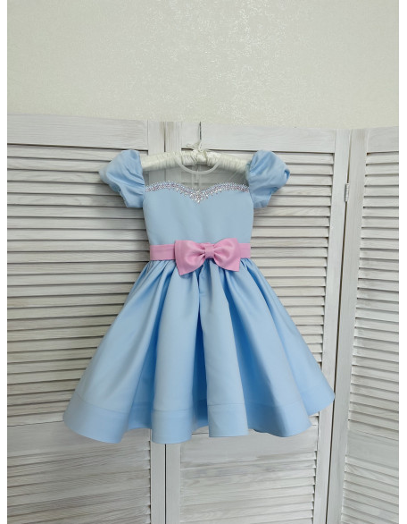 Baby blue and light pink pageant cocktail dress with rhinestones/ Knee length dress/ Teens Interview outfit /Custom pageant dress