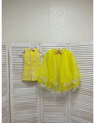 Hot yellow glitter pageant fun fashion outfit with train and romper/ Girls teens pageant outfit/ Runway jumpsuit/  Custom pageant dresses