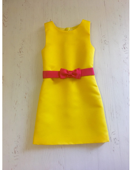 Yellow pageant interview dress with peplum and belt/ Peplum dress/ Girl Interview outfit/ Baby Toddler dress/ Custom pageant outfits