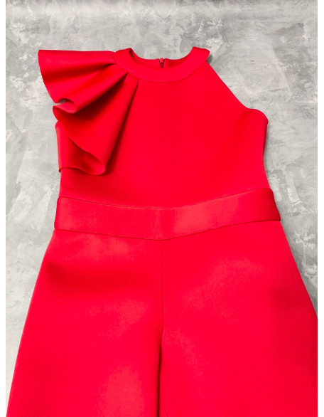 Red girl neoprene scuba jumpsuit with ruffle/ Interview romper/ Girls casual wear/ Ruffles jumpsuit/ Custom outfit