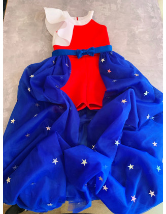 Red white and blue scuba neoprene outfit with stars/ Patriotic romper/ The Fourth of July jumpsuit/ Independence Day girls outfit