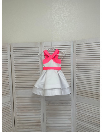 White pageant cocktail dress with pink straps and bow belt/ Pageant outfit/ Teens cocktail dress/  Custom pageant dresses