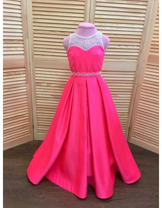 Hot pink pageant dress/ Girls pageant gown/ Floor length dress/ Custom pageant dress