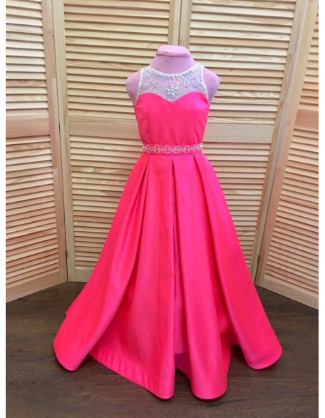 Hot pink pageant dress/ Girls pageant gown/ Floor length dress/ Custom pageant dress