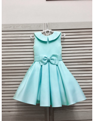 Teal mint turquoise pageant interview dress with bow belt and collar/ Knee length dress/ Girl Interview outfit /Custom pageant dress