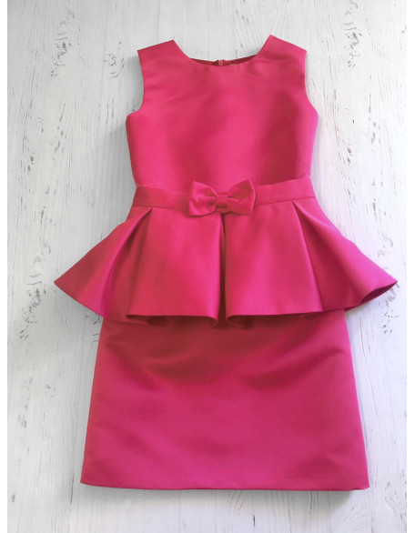 Hot pink pageant interview dress with peplum and belt/ Peplum dress/ Girl Interview outfit/ Pageant wear/ Custom pageant dresses