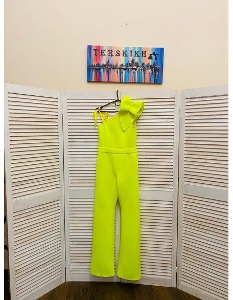 Bright neon yellow girl neoprene jumpsuit with ruffle/ Casual romper/ Girls casual wear/ Ruffles romper/ Custom pageant outfit