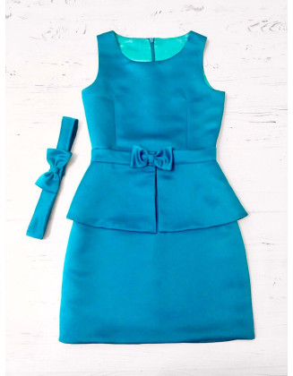 Turquoise teal pageant interview dress with peplum and belt/ Peplum dress/ Girl Interview outfit/ Custom pageant dresses