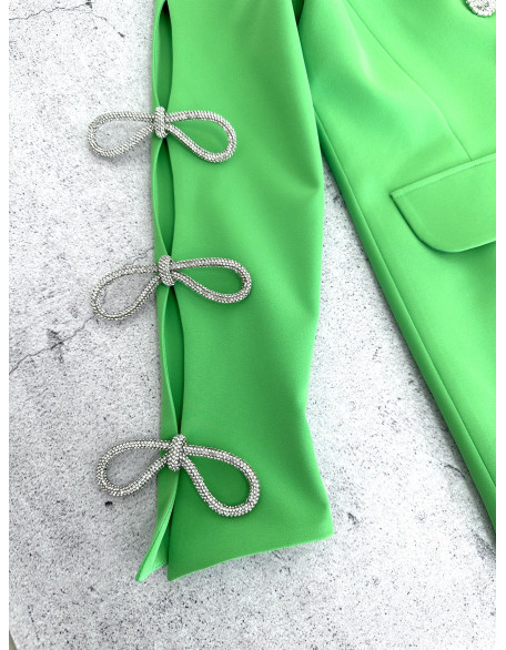 Lime green girls suit with jacket and shorts/ Bow sleeves/ Girls pageant wear/ Interview suit/ Custom pageant outfit