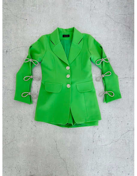 Lime green girls suit with jacket and shorts/ Bow sleeves/ Girls pageant wear/ Interview suit/ Custom pageant outfit