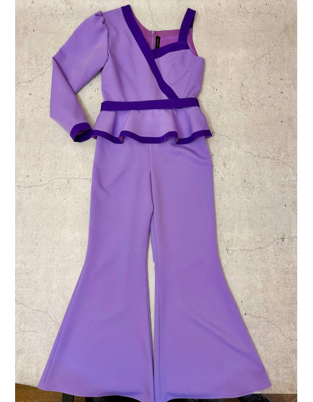 Lilac purple pageant jumpsuit with one sleeve/ Teens asymmetrical romper/ Girls Interview outfit/ Pageant casual wear