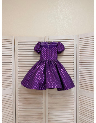 Purple polka dots jaquard pageant cocktail dress/ Knee length dress/ Teens Interview outfit /Custom pageant dress