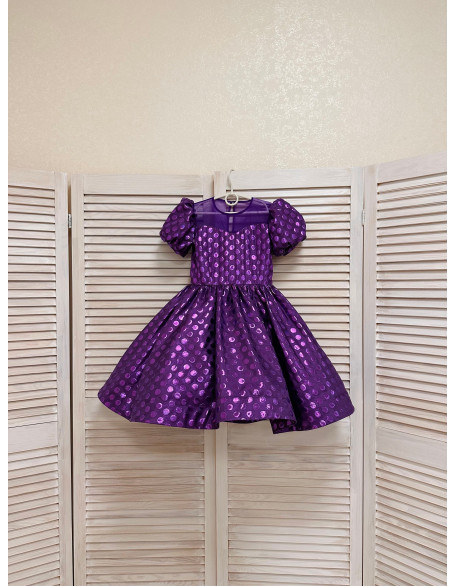 Purple polka dots jaquard pageant cocktail dress/ Knee length dress/ Teens Interview outfit /Custom pageant dress