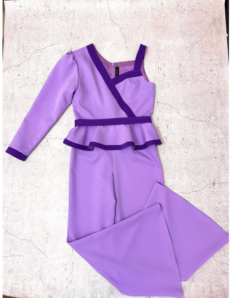 Lilac purple pageant jumpsuit with one sleeve/ Teens asymmetrical romper/ Girls Interview outfit/ Pageant casual wear