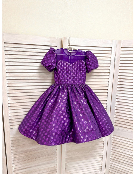 Purple polka dots jaquard pageant cocktail dress/ Knee length dress/ Teens Interview outfit /Custom pageant dress