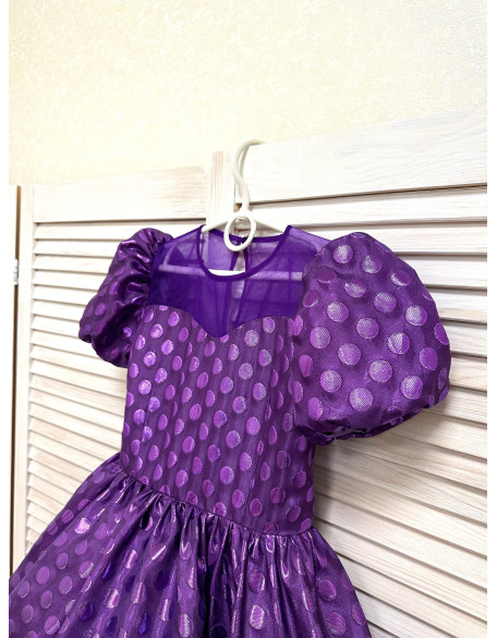 Purple polka dots jaquard pageant cocktail dress/ Knee length dress/ Teens Interview outfit /Custom pageant dress