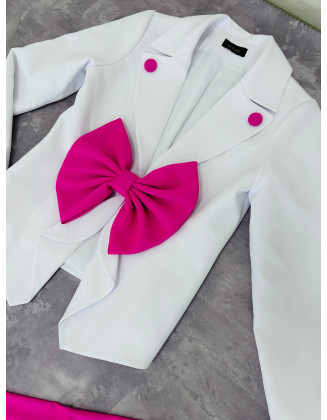 White and hot pink two pieces girls pageant suit/ Jacket and flared pants/ Teens interview suit/Custom pageant outfit