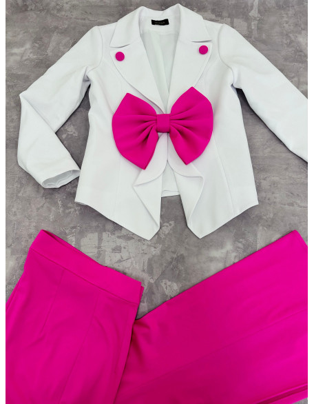 White and hot pink two pieces girls pageant suit/ Jacket and flared pants/ Teens interview suit/Custom pageant outfit