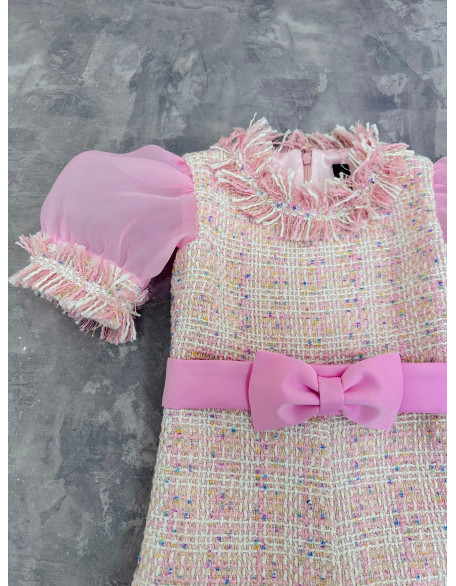 Light pink tweed girls pageant romper with organza sleeves/ Girls casual outfit/ Pageant casual wear/ Custom pageant outfit