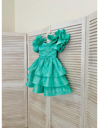 Green girls pageant cocktail dress with ruffled sleeves/ Pageant outfit/ Teens cocktail dress/ Custom pageant dresses