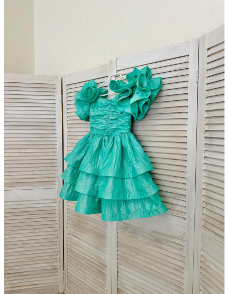 Green girls pageant cocktail dress with ruffled sleeves/ Pageant outfit/ Teens cocktail dress/ Custom pageant dresses