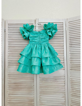 Green girls pageant cocktail dress with ruffled sleeves/ Pageant outfit/ Teens cocktail dress/ Custom pageant dresses