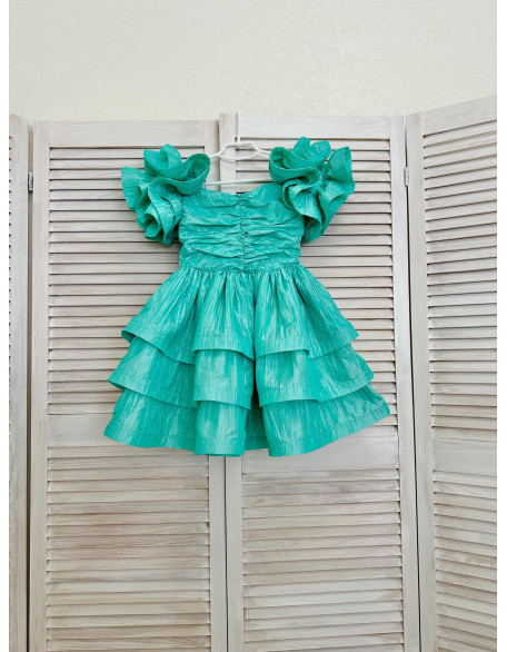 Green girls pageant cocktail dress with ruffled sleeves/ Pageant outfit/ Teens cocktail dress/ Custom pageant dresses