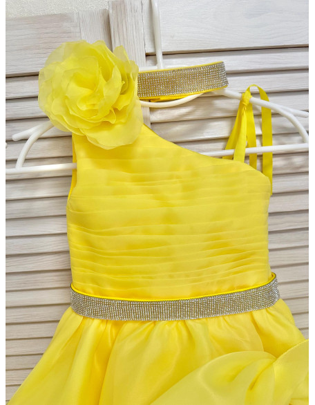 Bright yellow girl pageant cocktail dress with rhinestones/ Pageant outfit/ Teens cocktail dress/  Custom pageant dresses