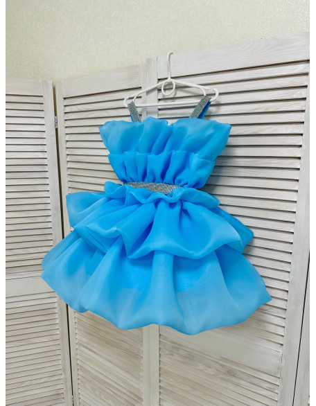 Bright blue girl pageant cocktail dress with rhinestones/ Pageant outfit/ Teens cocktail dress/  Custom pageant dresses