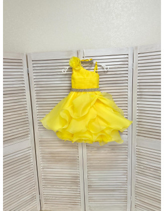 Bright yellow girl pageant cocktail dress with rhinestones/ Pageant outfit/ Teens cocktail dress/  Custom pageant dresses