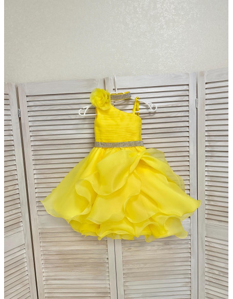 Bright yellow girl pageant cocktail dress with rhinestones/ Pageant outfit/ Teens cocktail dress/  Custom pageant dresses